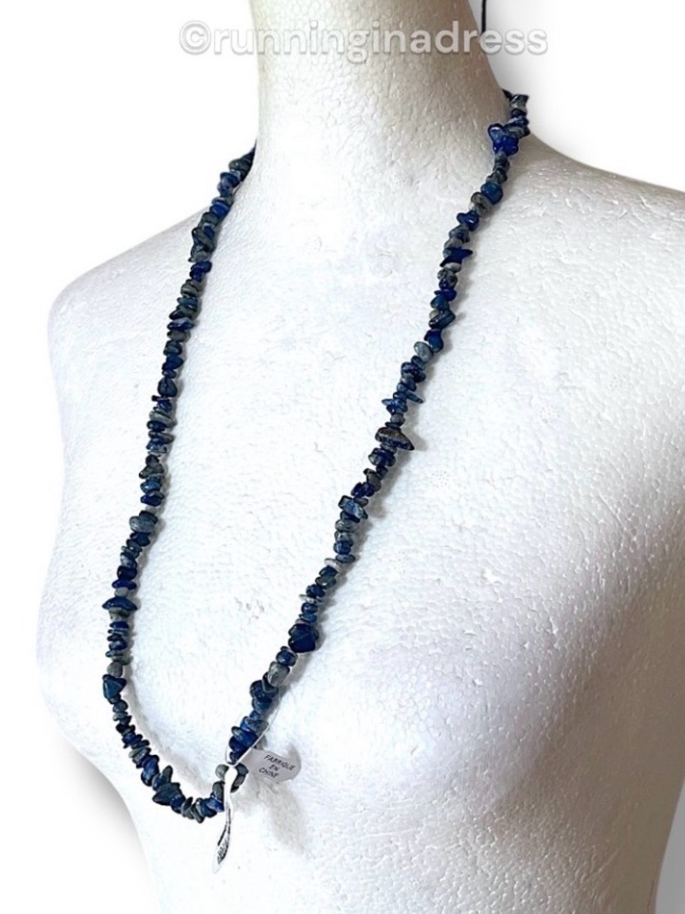 Free People Lapis Lazuli Beaded Necklace Blue Coastal Boho NWT - Picture 6 of 13